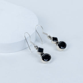 Black Onyx Teardrop Danglings in 92.5 Sterling Silver