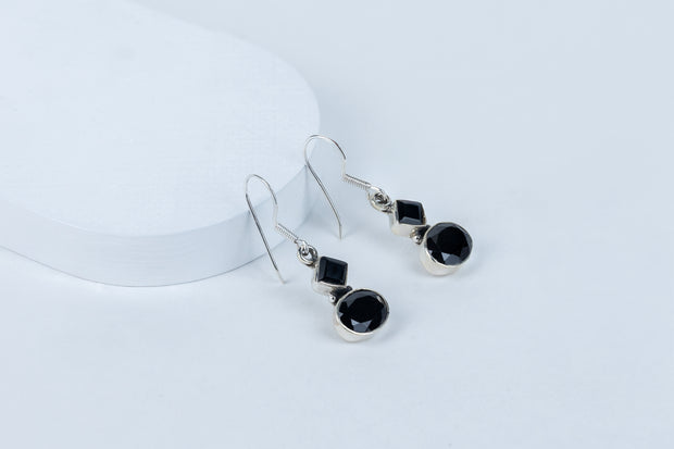 Black Onyx Teardrop Danglings in 92.5 Sterling Silver