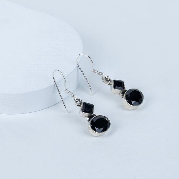 Black Onyx Teardrop Danglings in 92.5 Sterling Silver