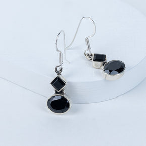 Black Onyx Teardrop Danglings in 92.5 Sterling Silver