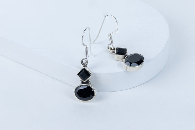 Black Onyx Teardrop Danglings in 92.5 Sterling Silver