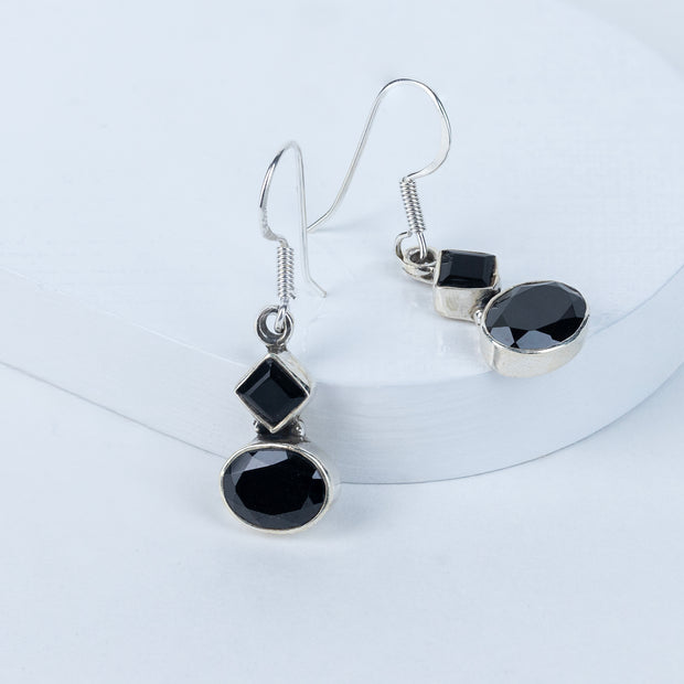 Black Onyx Teardrop Danglings in 92.5 Sterling Silver