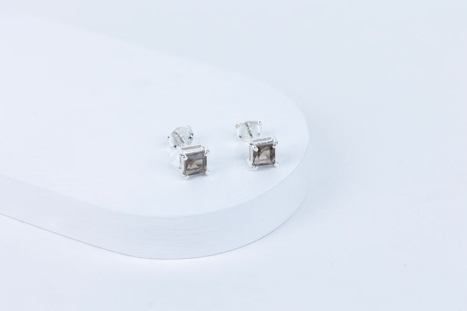 Smokey Quartz Box Earrings in 92.5 Sterling Silver