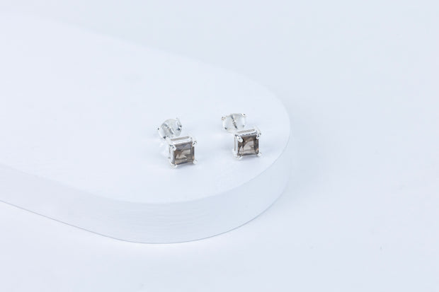 Smokey Quartz Box Earrings in 92.5 Sterling Silver