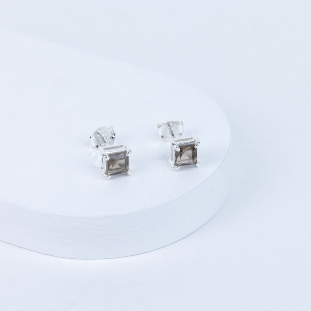 Smokey Quartz Box Earrings in 92.5 Sterling Silver
