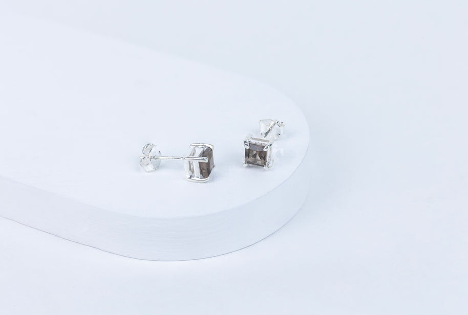 Smokey Quartz Box Earrings in 92.5 Sterling Silver