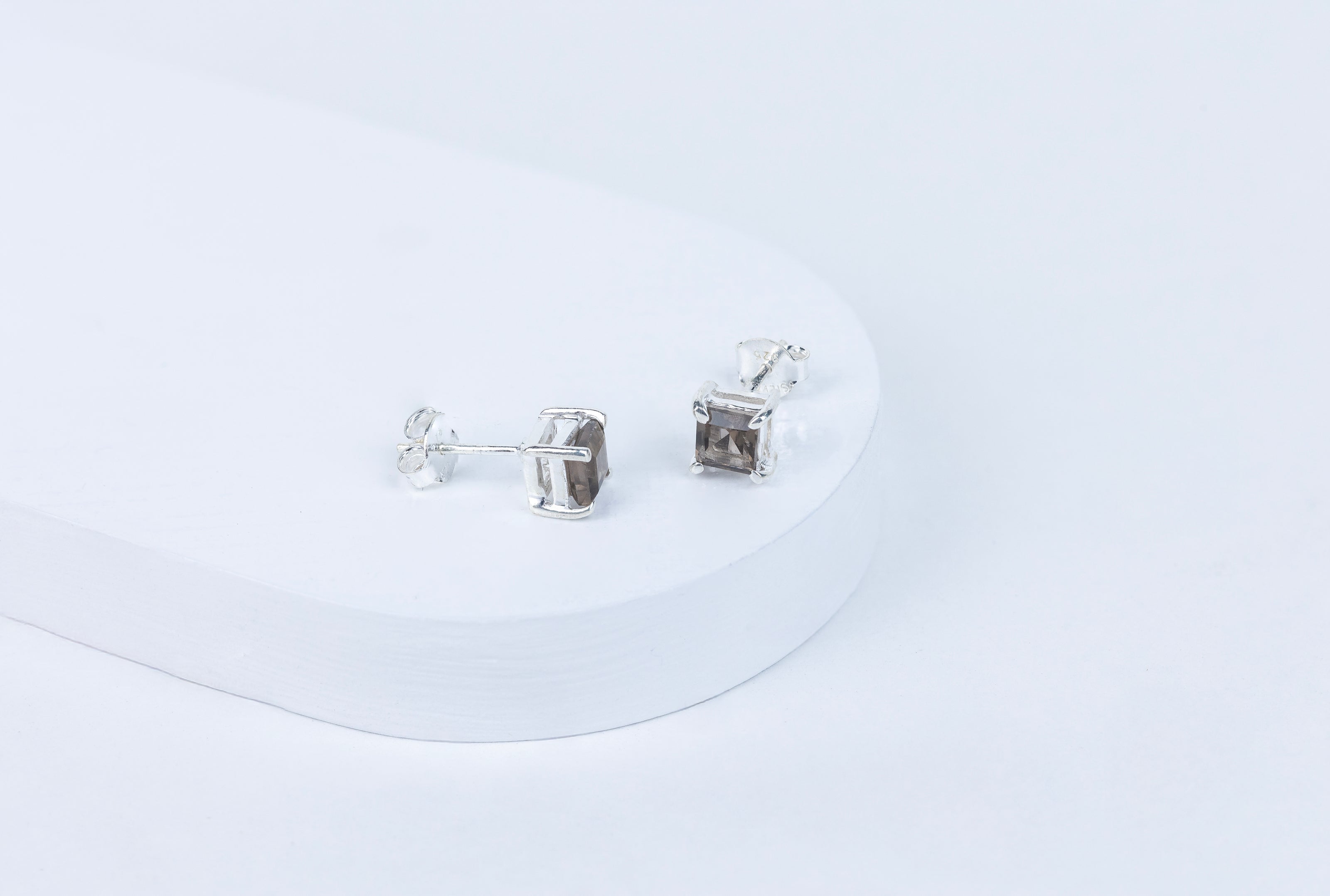 Smokey Quartz Box Earrings in 92.5 Sterling Silver