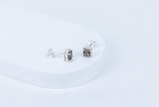 Smokey Quartz Box Earrings in 92.5 Sterling Silver