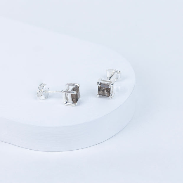 Smokey Quartz Box Earrings in 92.5 Sterling Silver