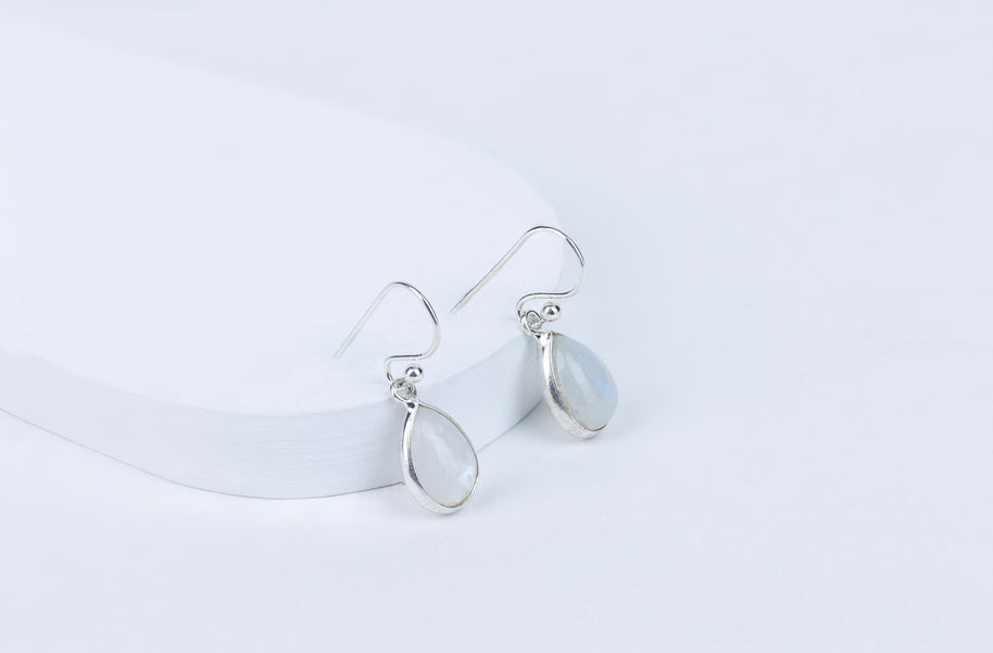 Moonstone Teardrop Danglings in 92.5 Sterling Silver