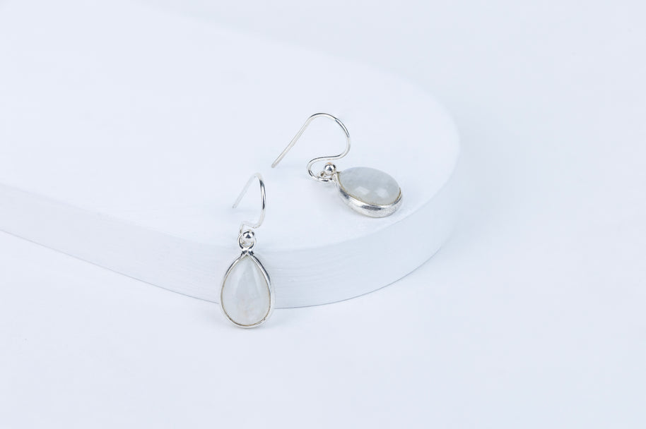 Moonstone Teardrop Danglings in 92.5 Sterling Silver