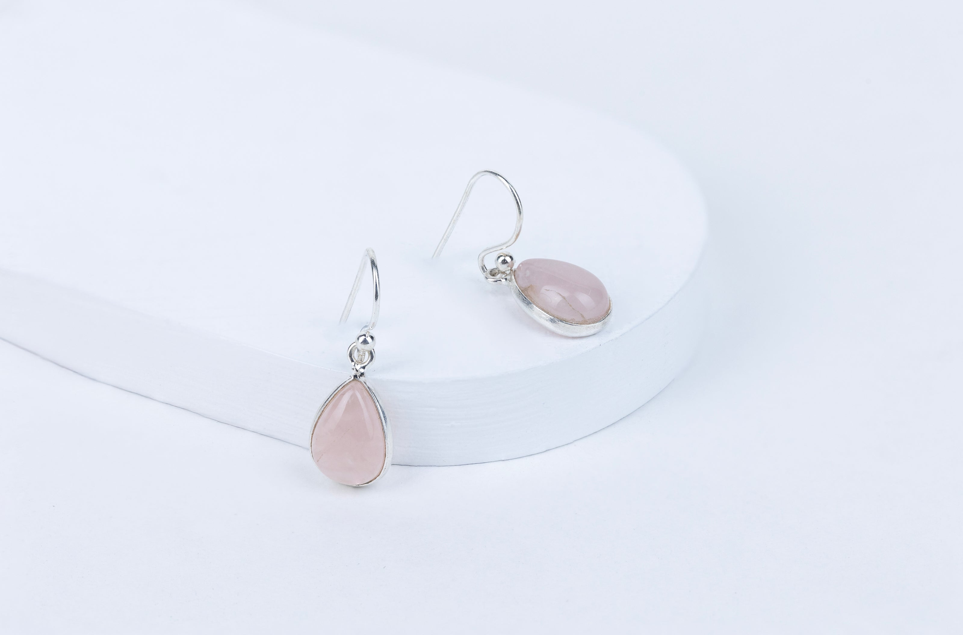 Rose Quartz Teardrop Danglings in 92.5 Sterling Silver