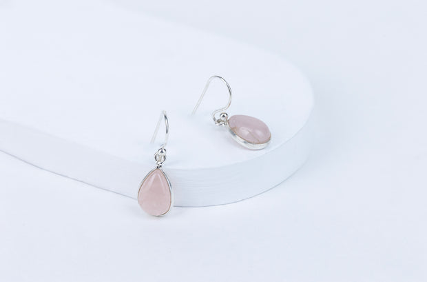 Rose Quartz Teardrop Danglings in 92.5 Sterling Silver