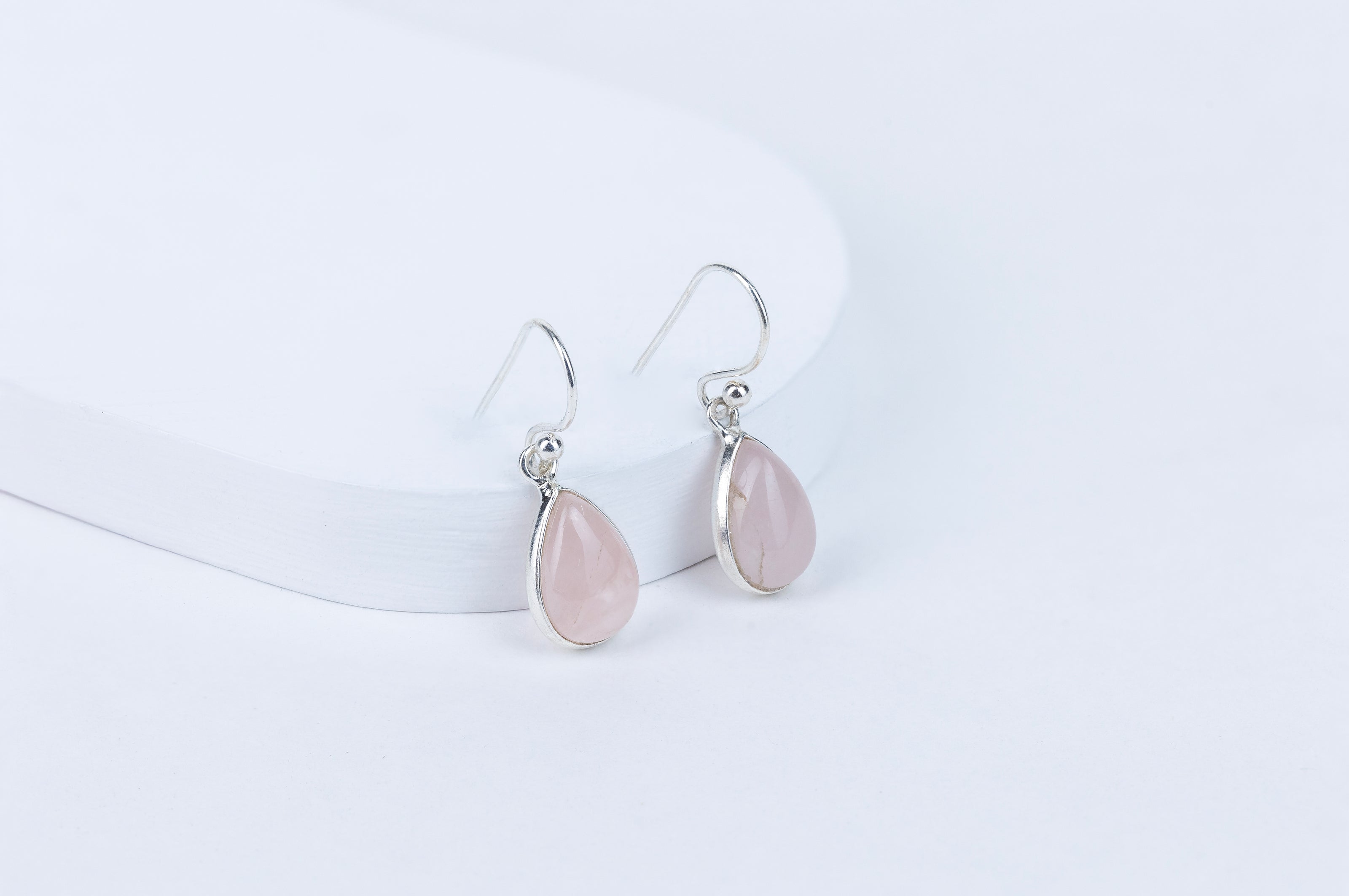 Rose Quartz Teardrop Danglings in 92.5 Sterling Silver