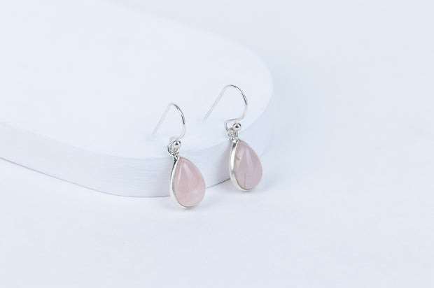Rose Quartz Teardrop Danglings in 92.5 Sterling Silver