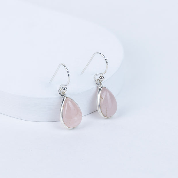 Rose Quartz Teardrop Danglings in 92.5 Sterling Silver