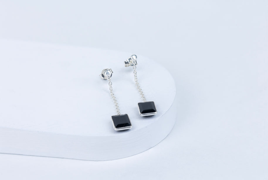 Black Tourmaline Chic Dangle Earrings in 92.5 Sterling Silver