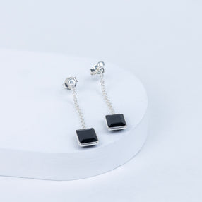 Black Tourmaline Chic Dangle Earrings in 92.5 Sterling Silver