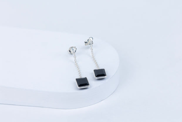 Black Tourmaline Chic Dangle Earrings in 92.5 Sterling Silver