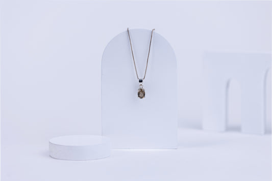 Smokey Quartz Ellipse Pendant in 92.5 Sterling Silver