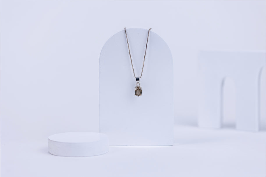 Smokey Quartz Ellipse Pendant in 92.5 Sterling Silver
