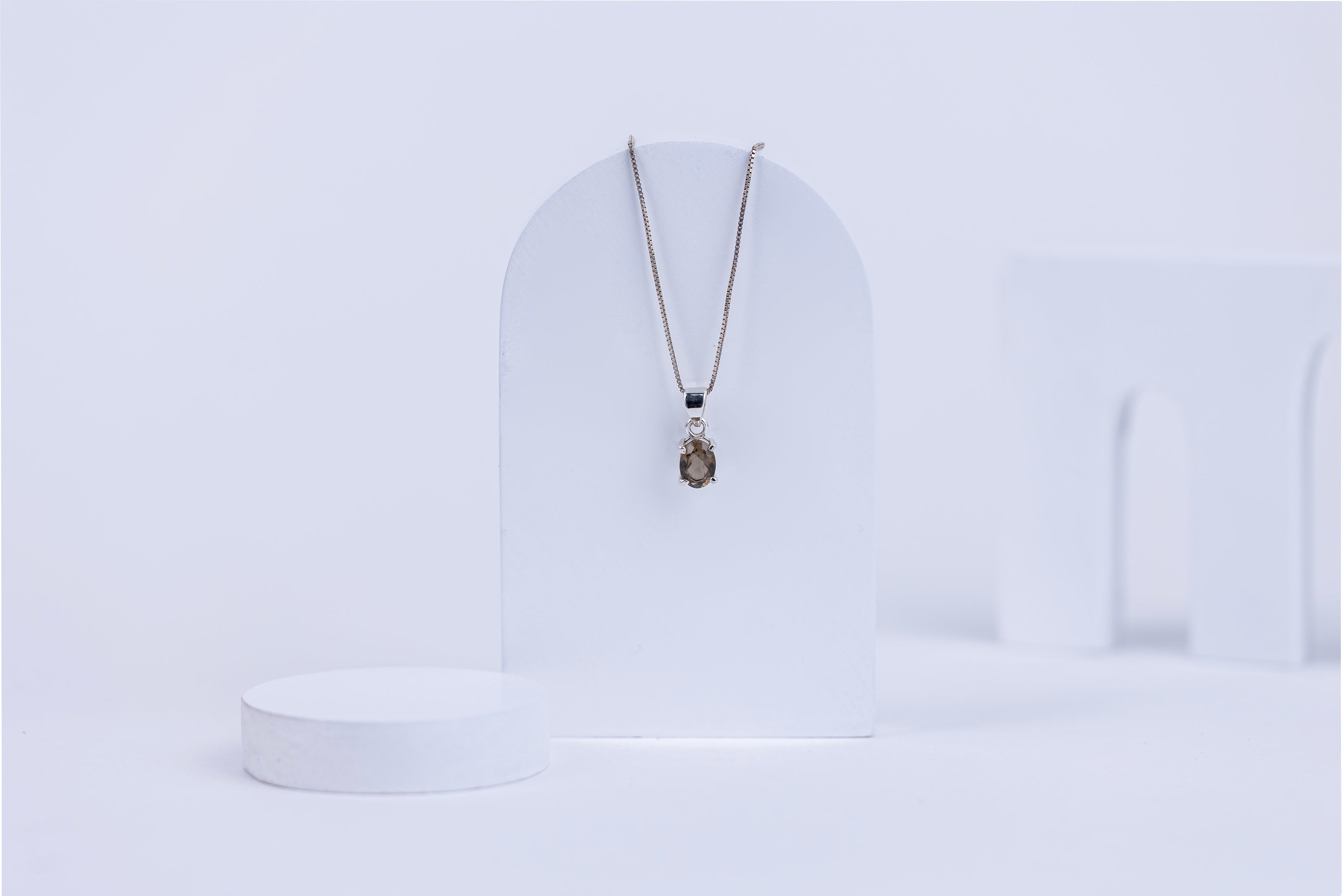 Smokey Quartz Ellipse Pendant in 92.5 Sterling Silver
