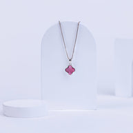 Exquisite 92.5 Sterling Silver Pink Clover Pendant in Mother of Pearl