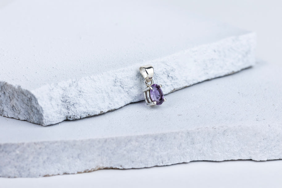 Amethyst Ellipse Pendant in 92.5 Sterling Silver