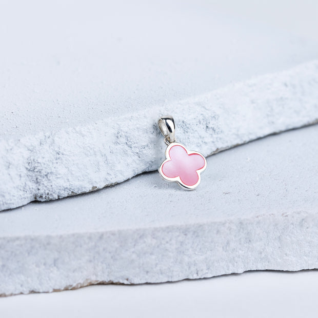 Exquisite 92.5 Sterling Silver Pink Clover Pendant in Mother of Pearl