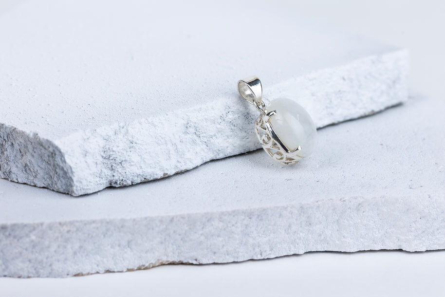 Moonstone Teardrop Pendant in 92.5 Sterling Silver