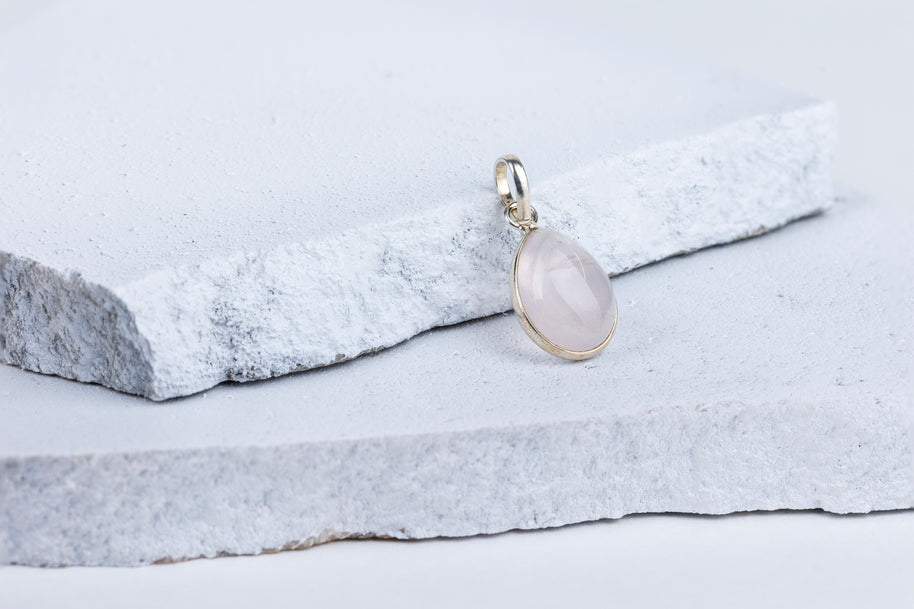 Rose Quartz Teardrop Pendant in 92.5 Sterling Silver