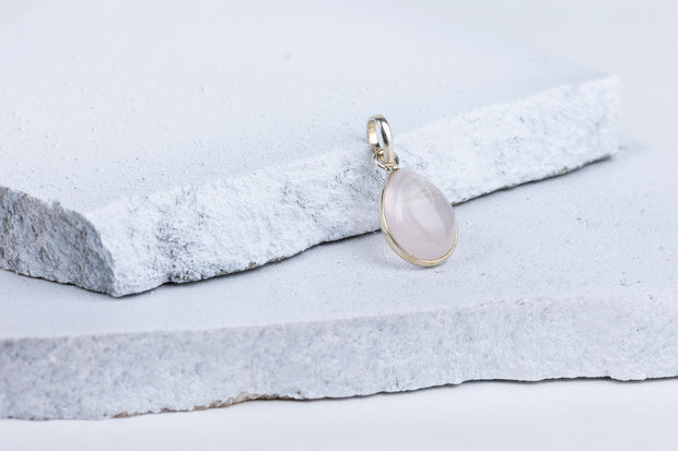 Rose Quartz Teardrop Pendant in 92.5 Sterling Silver