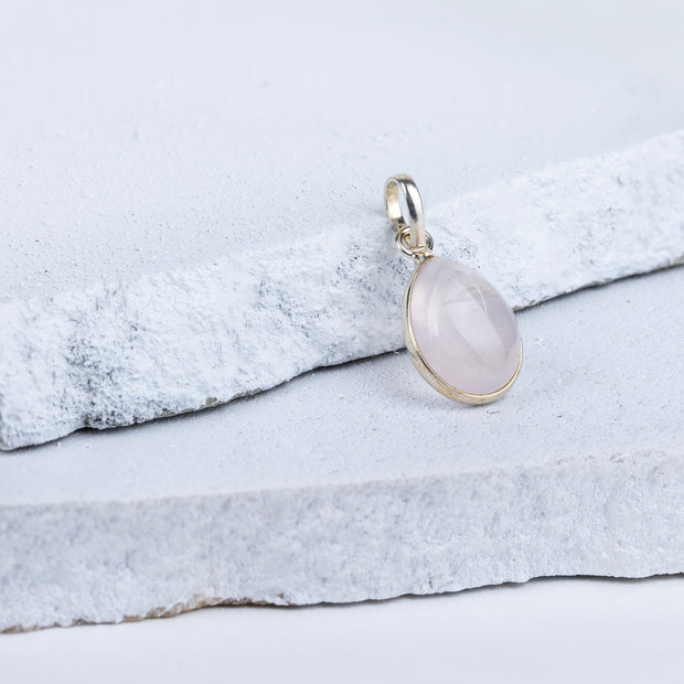Rose Quartz Teardrop Pendant in 92.5 Sterling Silver