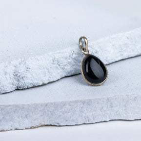 Black Tourmaline Teardrop Pendant in 92.5 Sterling Silver