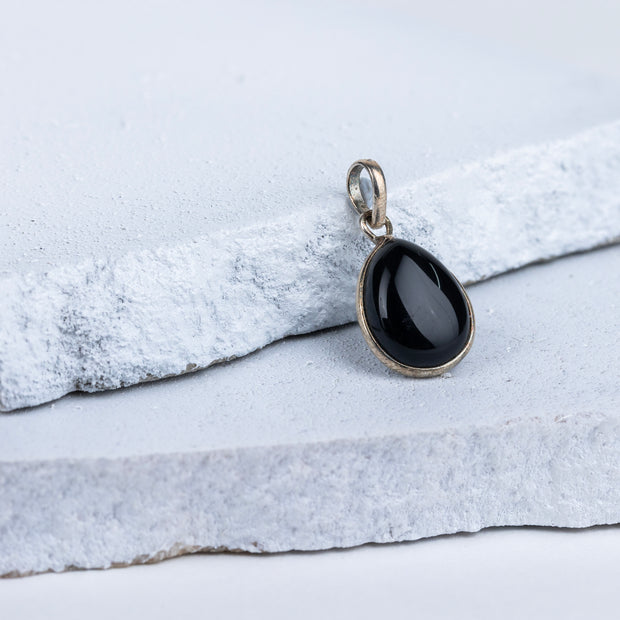 Black Tourmaline Teardrop Pendant in 92.5 Sterling Silver