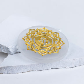 Round Selenite Plate with Gold Plating