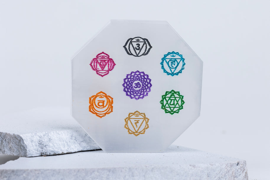 Round Selenite Plate with Gold Plating