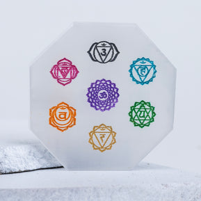 Round Selenite Plate with Gold Plating