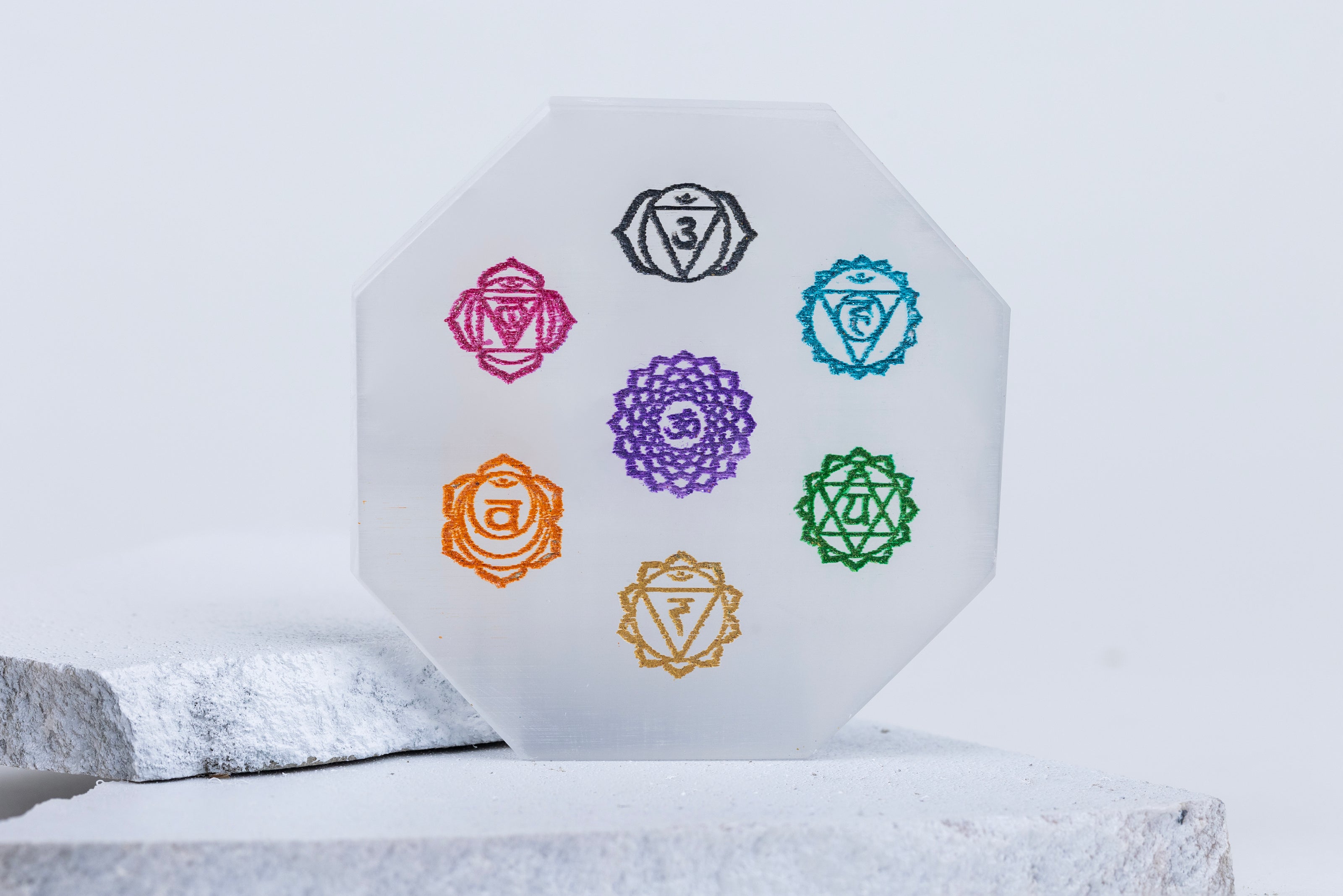 Round Selenite Plate with Gold Plating