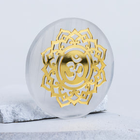 Round Selenite Plate with Gold Plating