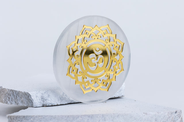 Round Selenite Plate with Gold Plating