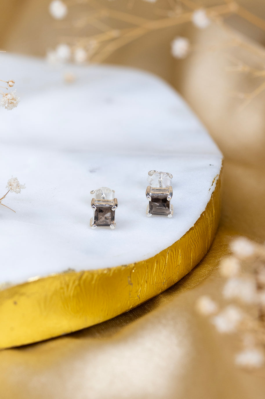 Smokey Quartz Box Earrings in 92.5 Sterling Silver