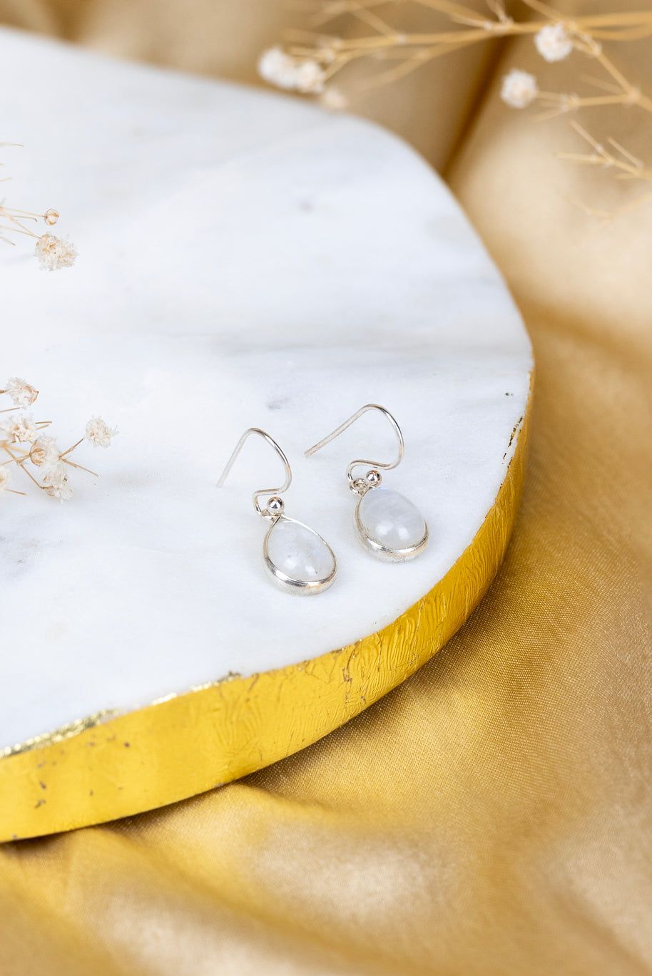 Moonstone Teardrop Danglings in 92.5 Sterling Silver