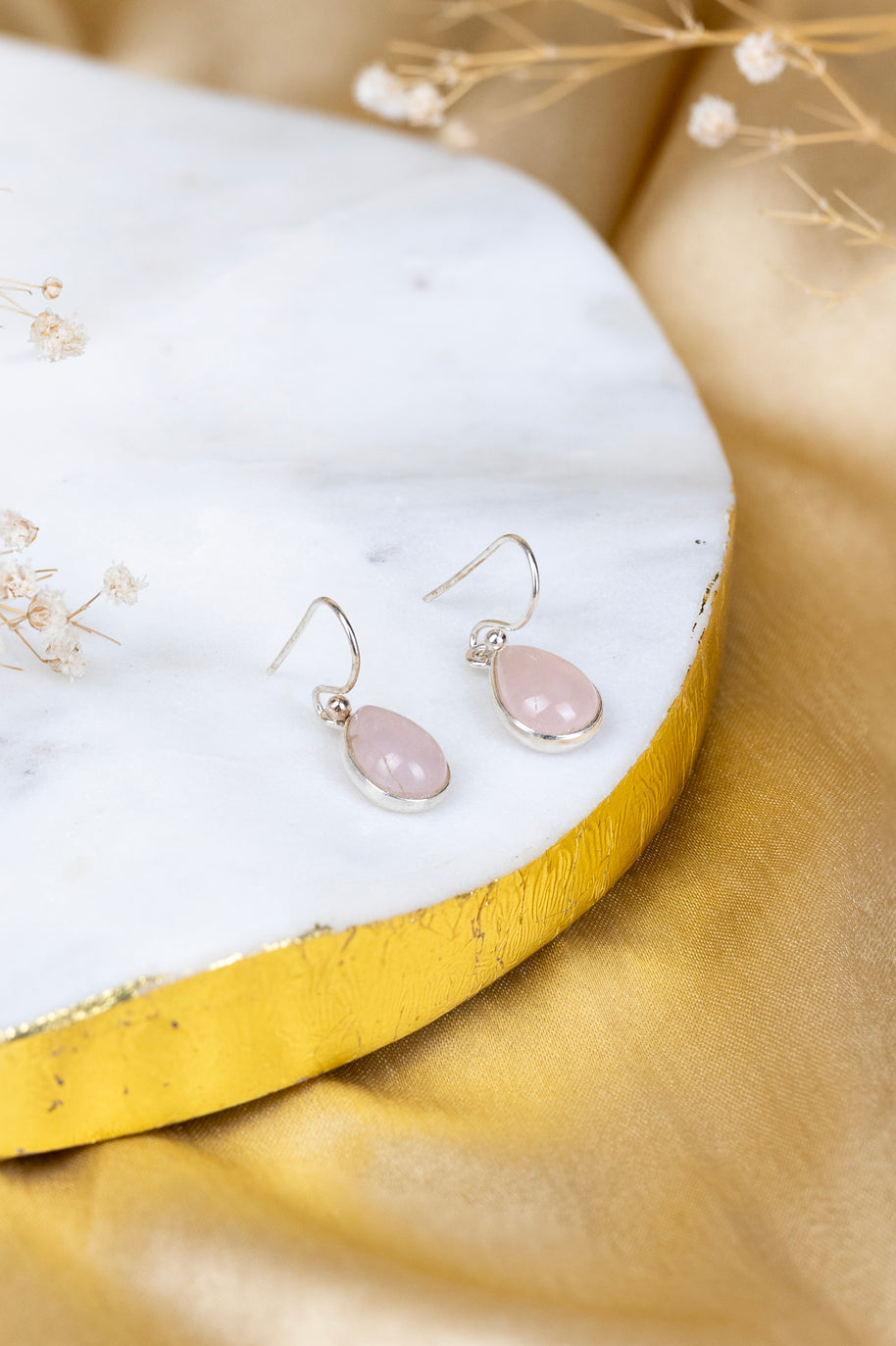 Rose Quartz Teardrop Danglings in 92.5 Sterling Silver