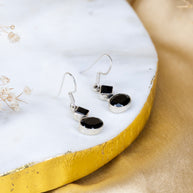 Black Onyx Teardrop Danglings in 92.5 Sterling Silver
