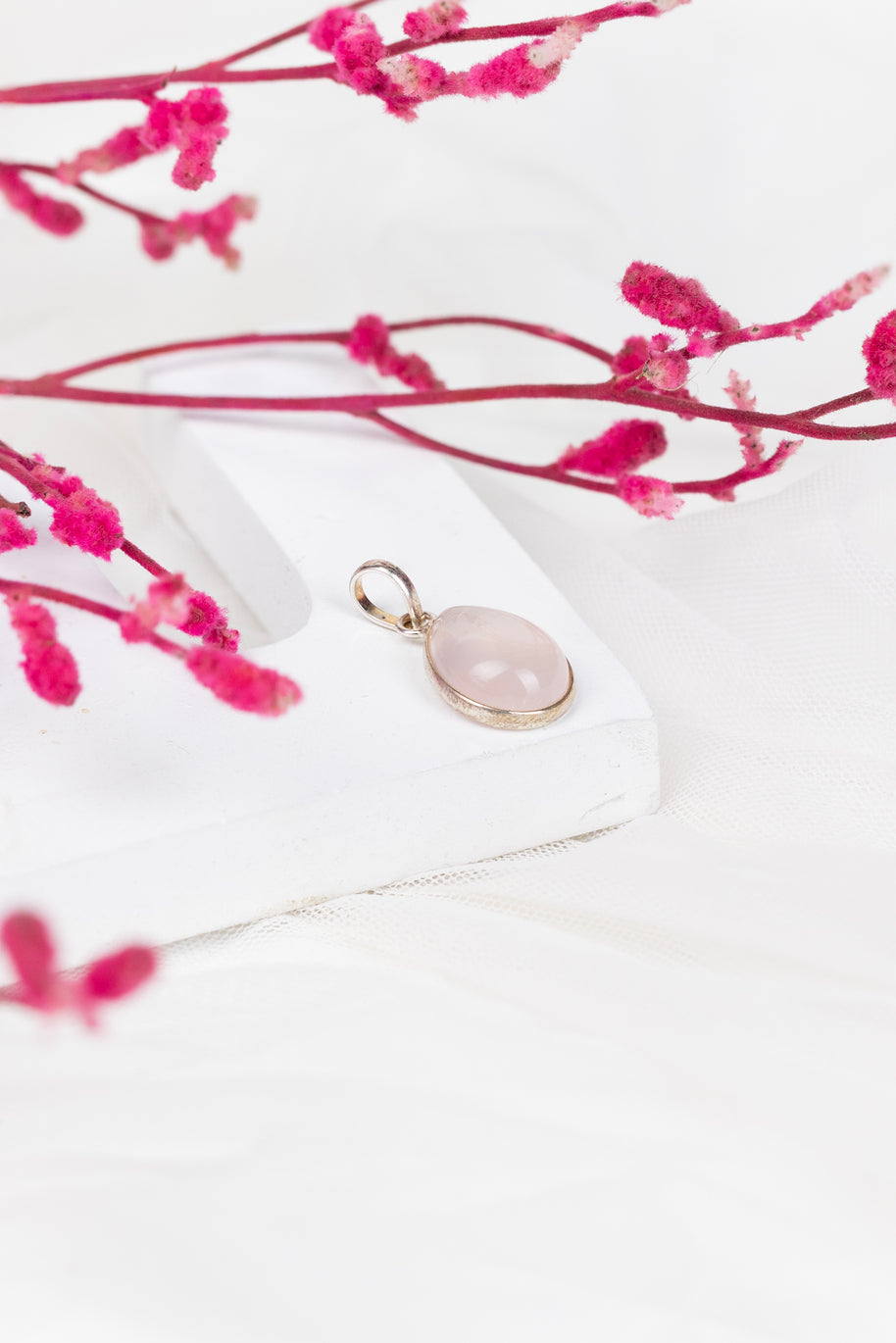 Rose Quartz Teardrop Pendant in 92.5 Sterling Silver