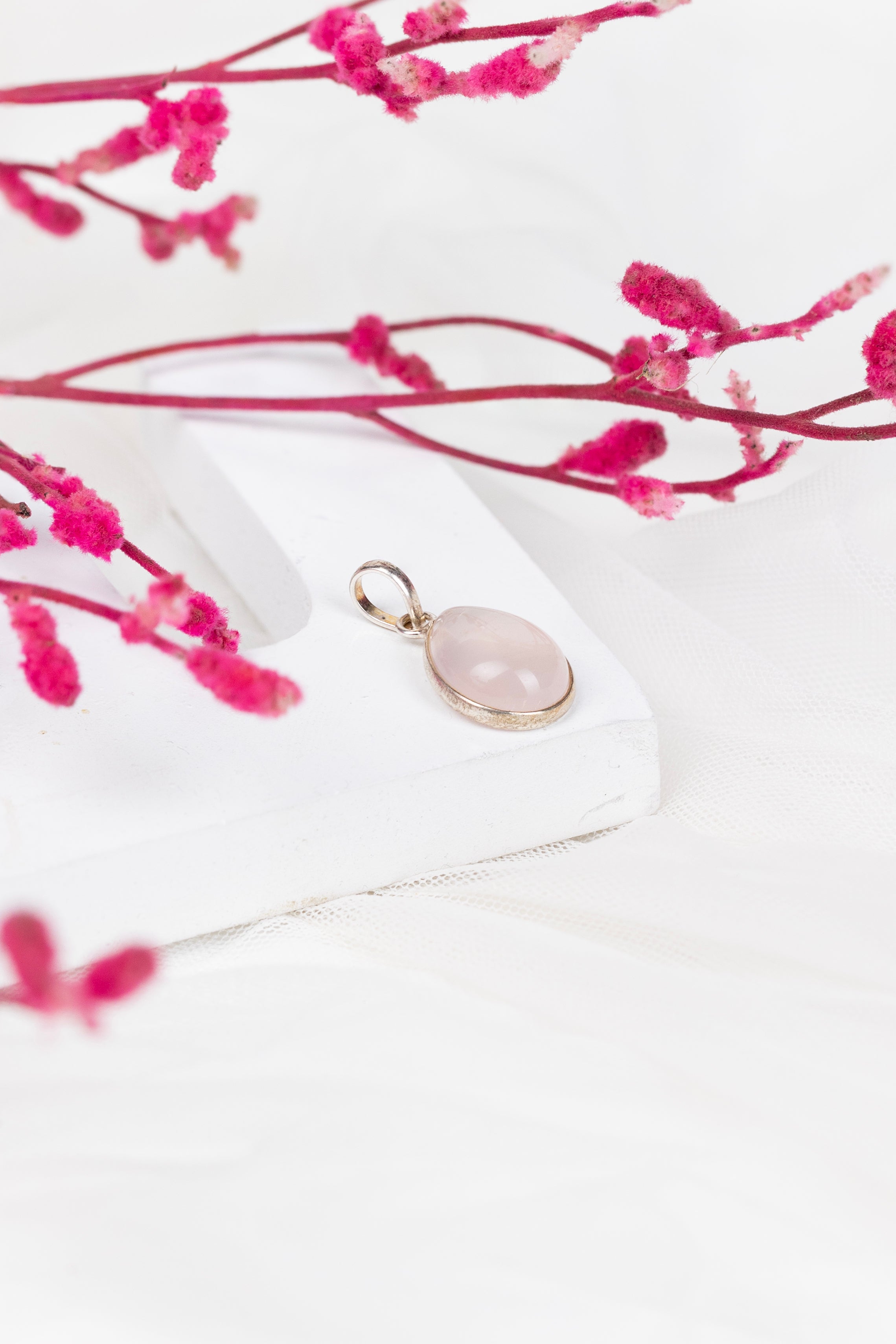 Rose Quartz Teardrop Pendant in 92.5 Sterling Silver