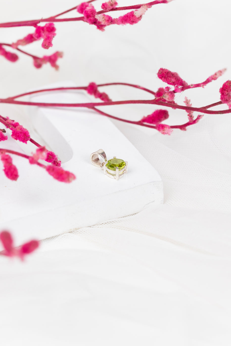 Peridot Minimalist Halo Pendant in 92.5 Sterling Silver