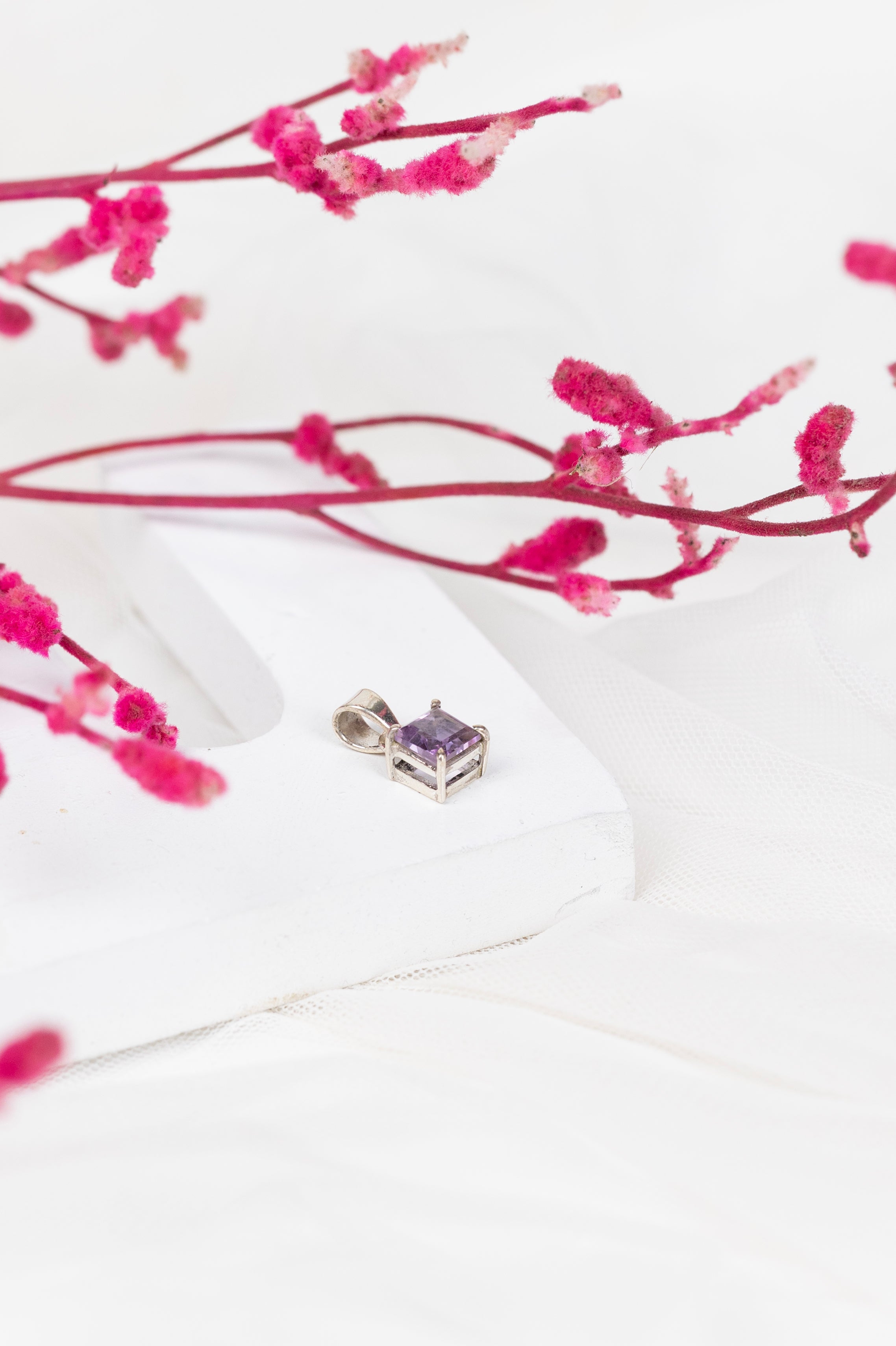 Amethyst Box Pendant in 92.5 Sterling Silver