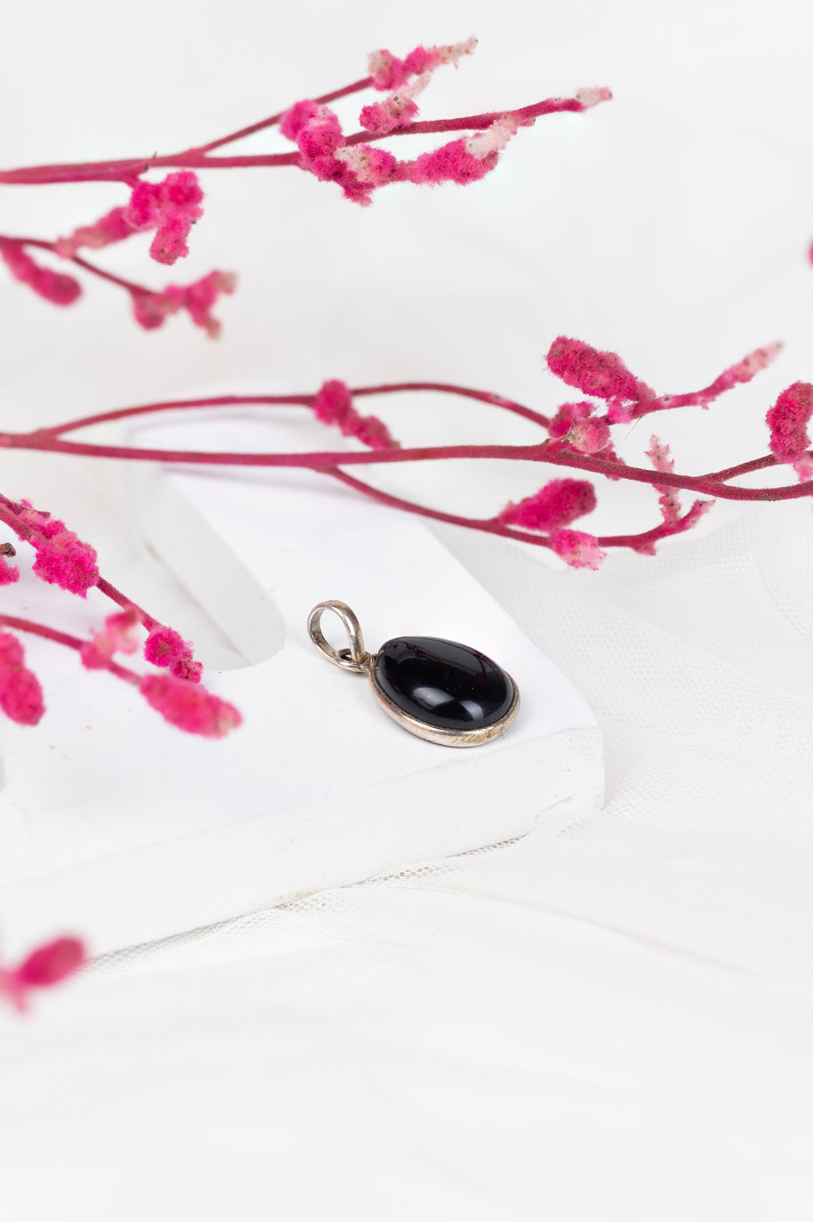 Black Tourmaline Teardrop Pendant in 92.5 Sterling Silver